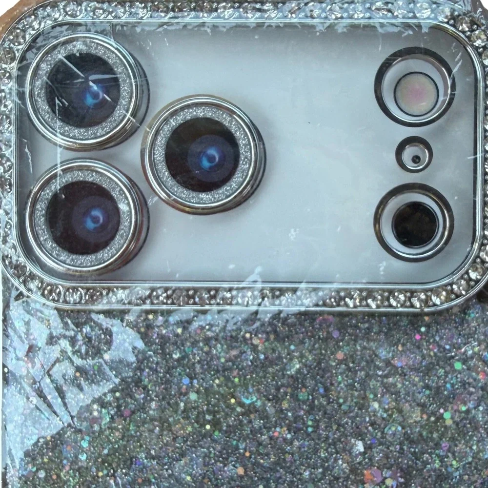NWT iPhone 17 Pro Max Glitter Case Bling Rhinestone Camera Shockproof Silver